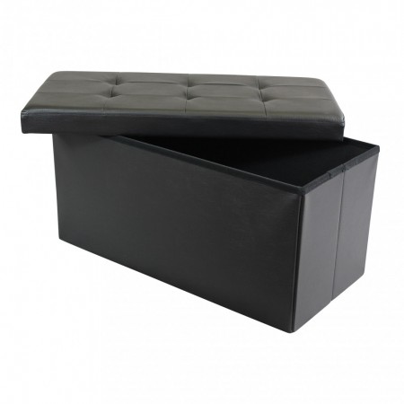 Pouf Contenitore Poggiapiedi in Ecopelle Nero Rettangolare 76x38 cm