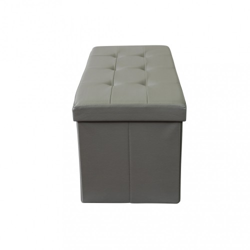 Pouf Contenitore Poggiapiedi in Ecopelle Grigio Rettangolare 76x38 cm