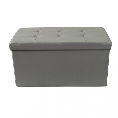 Pouf Contenitore Poggiapiedi in Ecopelle Grigio Rettangolare 76x38 cm