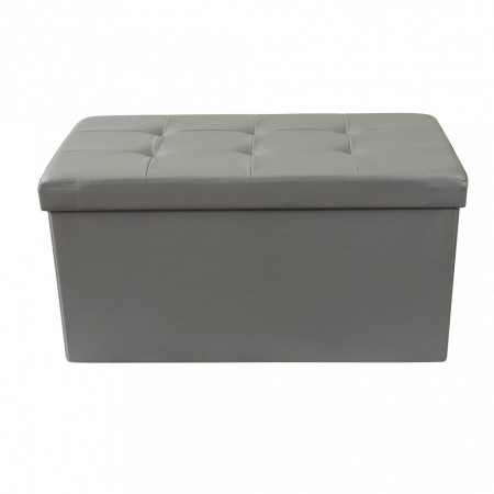 Pouf Contenitore Poggiapiedi in Ecopelle Grigio Rettangolare 76x38 cm