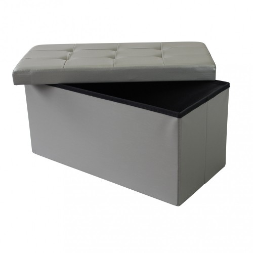 Pouf Contenitore Poggiapiedi in Ecopelle Grigio Rettangolare 76x38 cm