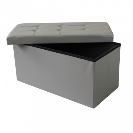 Pouf Contenitore Poggiapiedi in Ecopelle Grigio Rettangolare 76x38 cm