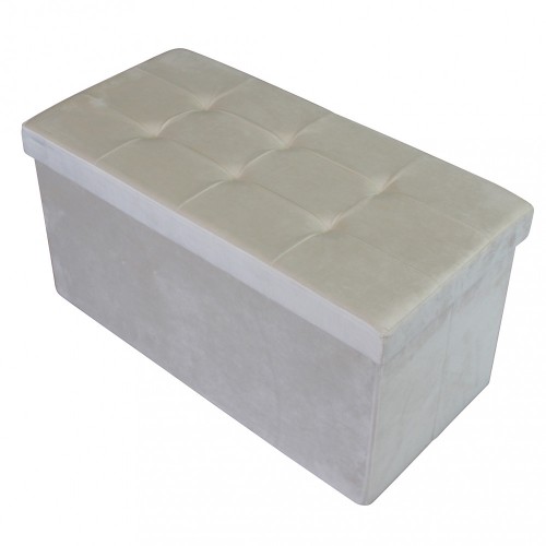 Pouf Contenitore Poggiapiedi in Velluto Beige Rettangolare 76x38 cm
