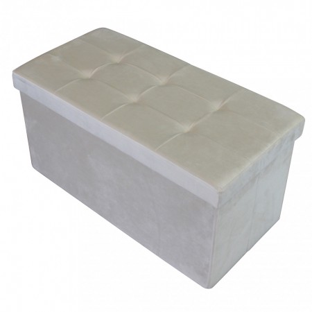 Pouf Contenitore Poggiapiedi in Velluto Beige Rettangolare 76x38 cm