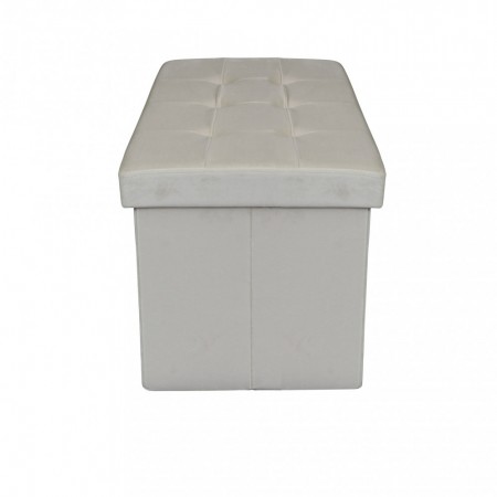 Pouf Contenitore Poggiapiedi in Velluto Beige Rettangolare 76x38 cm