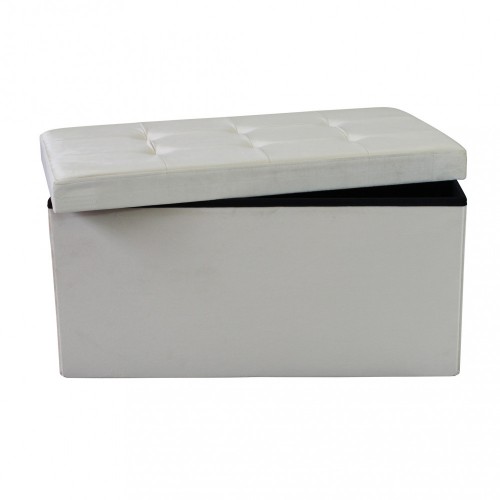 Pouf Contenitore Poggiapiedi in Velluto Beige Rettangolare 76x38 cm