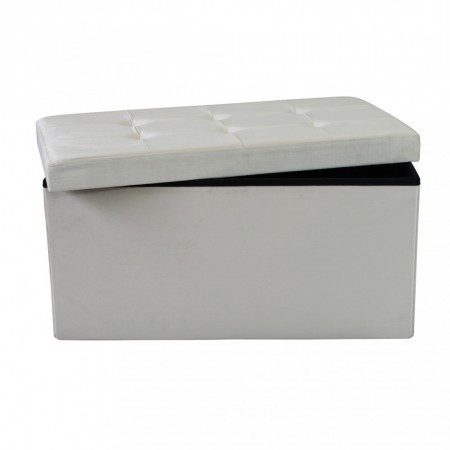 Pouf Contenitore Poggiapiedi in Velluto Beige Rettangolare 76x38 cm