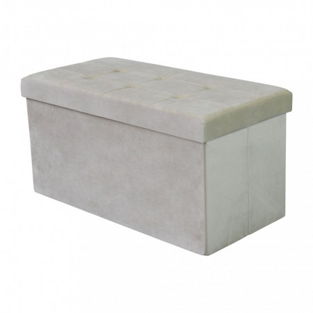 Pouf Contenitore Poggiapiedi in Velluto Beige Rettangolare 76x38 cm