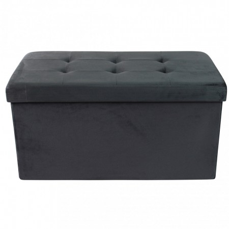 Pouf Contenitore Poggiapiedi per Soggiorno Nero Rettangolare 76x38 cm
