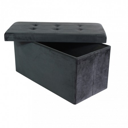 Pouf Contenitore Poggiapiedi per Soggiorno Nero Rettangolare 76x38 cm