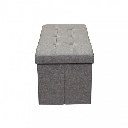 Pouf Contenitore Poggiapiedi in Stoffa Grigio Rettangolare 76x38 cm