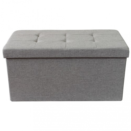 Pouf Contenitore Poggiapiedi in Stoffa Grigio Rettangolare 76x38 cm