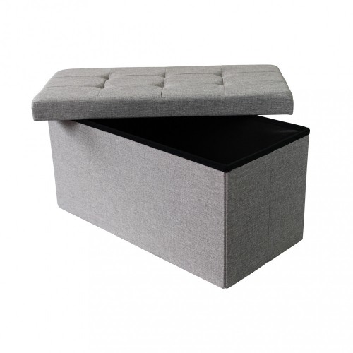 Pouf Contenitore Poggiapiedi in Stoffa Grigio Rettangolare 76x38 cm