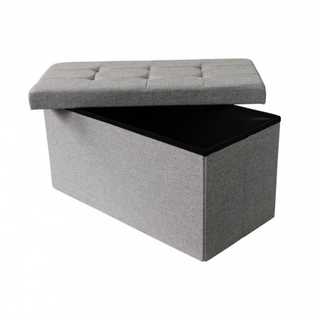 Pouf Contenitore Poggiapiedi in Stoffa Grigio Rettangolare 76x38 cm