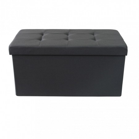 Pouf Contenitore Rettangolare in Stoffa Nero 76x38 cm