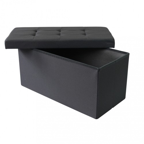 Pouf Contenitore Rettangolare in Stoffa Nero 76x38 cm