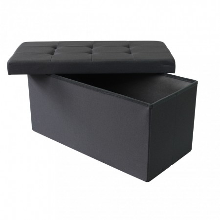 Pouf Contenitore Rettangolare in Stoffa Nero 76x38 cm