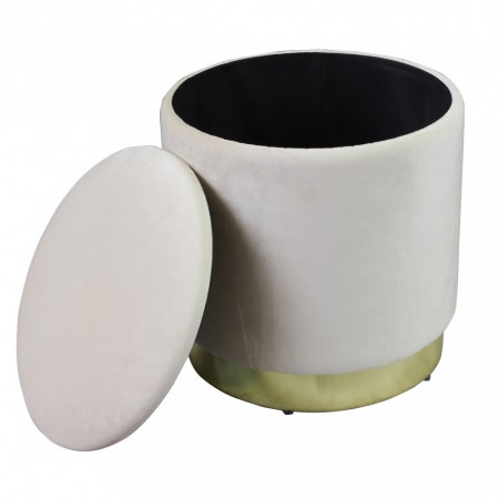 Pouf Poggiapiedi Rotondo in Velluto Beige base oro