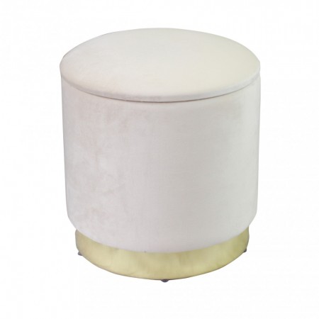 Pouf Poggiapiedi Rotondo in Velluto Beige base oro