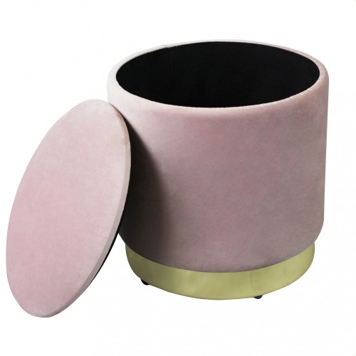 Pouf Poggiapiedi Rotondo in Velluto Rosa base oro