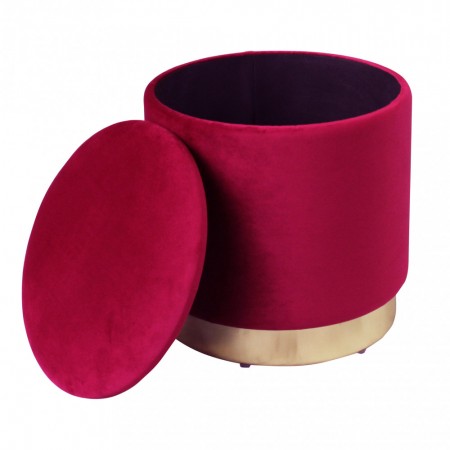 Pouf Poggiapiedi Rotondo da Salotto in Velluto Rosso base oro