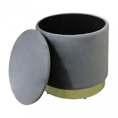 Pouf Poggiapiedi Rotondo da Salotto in Velluto Grigio base oro