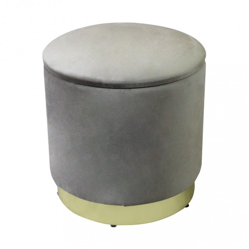 Pouf Poggiapiedi Rotondo da Salotto in Velluto Tortora base oro