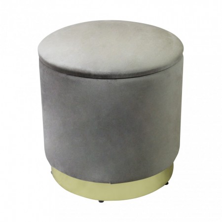 Pouf Poggiapiedi Rotondo da Salotto in Velluto Tortora base oro
