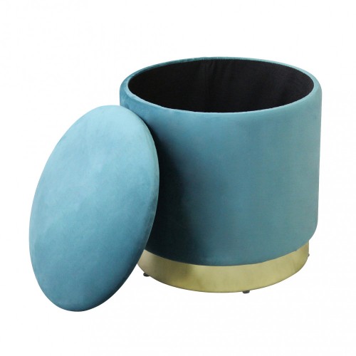 Pouf Poggiapiedi Rotondo da Salotto in Velluto Verde base oro