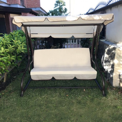 Dondolo Letto da Giardino Beige con Cuscini 202 x 114 x 169 h