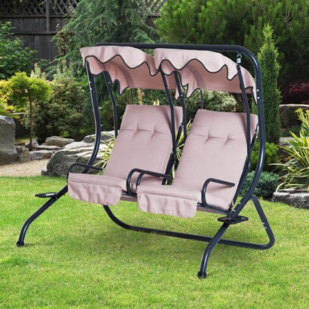 Dondolo Cicladi da Giardino 2 Posti Nero/Beige con Cuscini 202 x 114 x 169 h