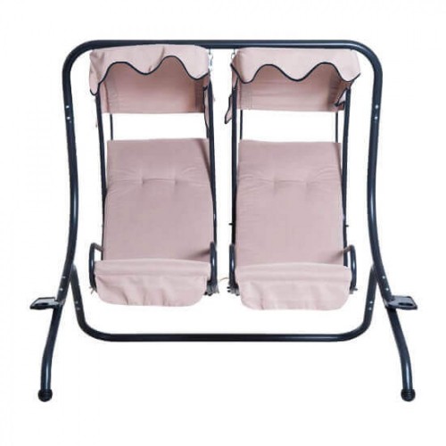 Dondolo Cicladi da Giardino 2 Posti Nero/Beige con Cuscini 202 x 114 x 169 h