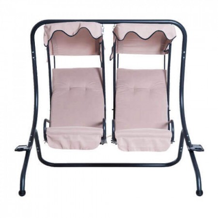 Dondolo Cicladi da Giardino 2 Posti Nero/Beige con Cuscini 202 x 114 x 169 h