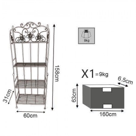 Scaffale Portapiante con 4 Ripiani Bianco in Metallo Antico