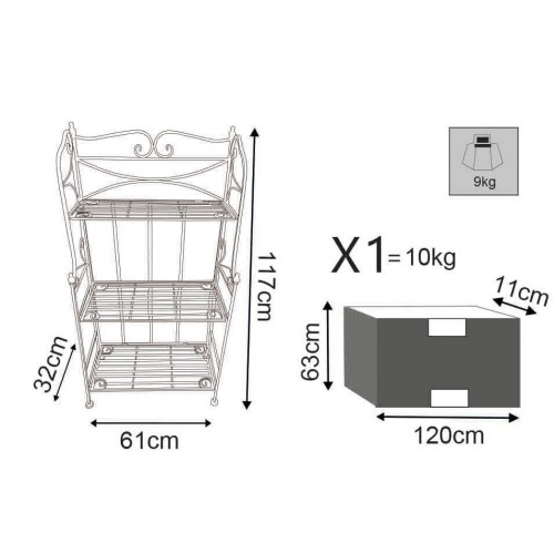 Scaffale per Piante con 3 Ripiani Bianco in Metallo Antico