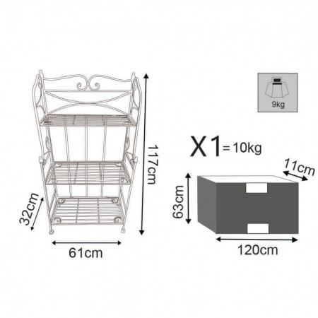 Scaffale per Piante con 3 Ripiani Bianco in Metallo Antico