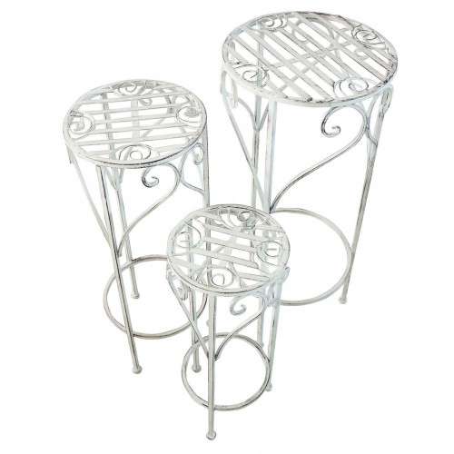 Set di 3 Fioriere per Piante con Bianco in Metallo Antico