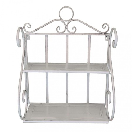 Mensola 2 Ripiani Verniciato Bianco in Metallo Antico 42x22x65 h