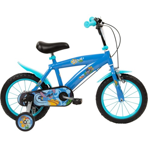 Bicicletta con Rotelle da Bambino Stitch Bici Blu Ruota 14 Pollici