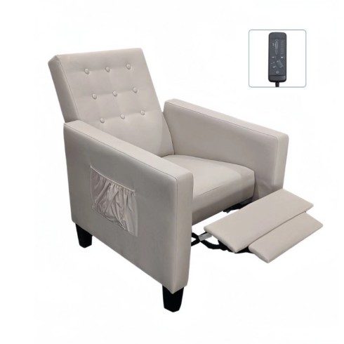Poltrona in Tessuto Grigio Poltroncina Relax Reclinabile Poggiapiedi
