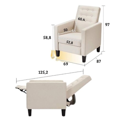 Poltrona in Tessuto Grigio Poltroncina Relax Reclinabile Poggiapiedi