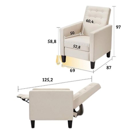 Poltrona in Tessuto Grigio Poltroncina Relax Reclinabile Poggiapiedi
