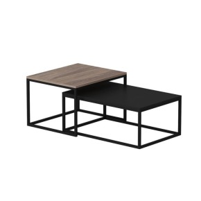 Set Tavolini da Salotto Nero e Noce con Struttura in Metallo 2