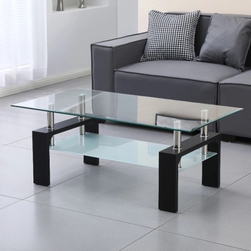 Tavolino in Vetro da Caffe 110x60 Nero Tavolo Basso da Salotto