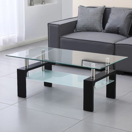 Tavolino in Vetro da Caffe 110x60 Nero Tavolo Basso da Salotto