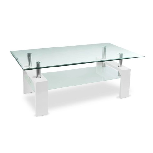 Tavolino in Vetro da Caffe 110x60 Bianco Tavolo Basso da Salotto