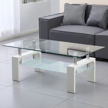 Tavolino in Vetro da Caffe 110x60 Bianco Tavolo Basso da Salotto