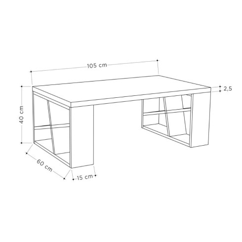 Tavolino da Salotto 105x60 cm con Ripiano bianco e gambe Tortora