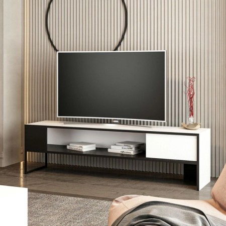 Mobile Basso Porta Tv Bianco e Nero Design Moderno 150x35x42 cm