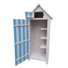 Armadio Contenitore in Legno da Giardino Blu/Bianco Ripostiglio Attrezzi 2